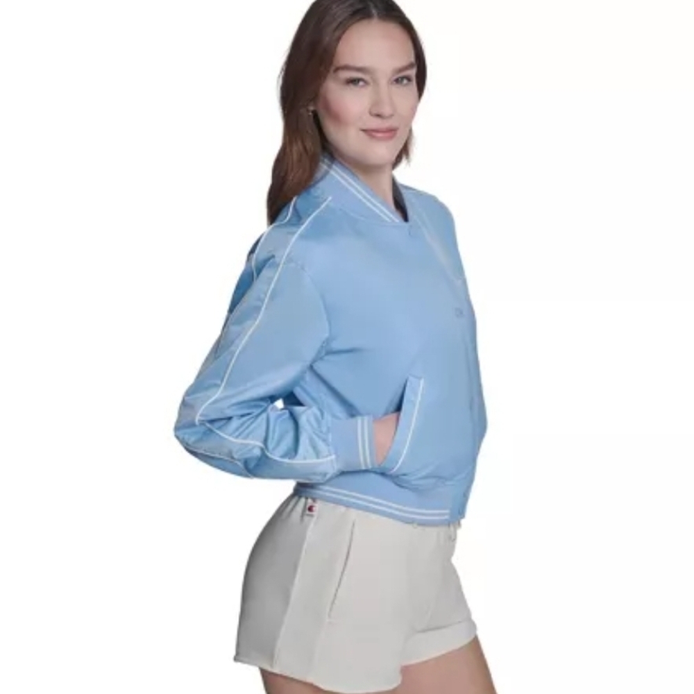 Champion Women's Cropped Lined Varsity Jacket - Blue Sz XL NWT